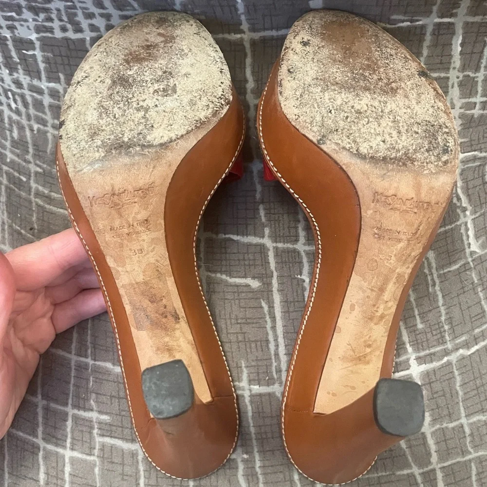 Yves Saint Laurent Red and Tan Leather Mules - Picture 5 of 8